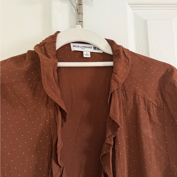 Uniqlo INES DE LA FRESSANGE Wrap Dress Brown Polka Dot Small - Picture 3 of 5